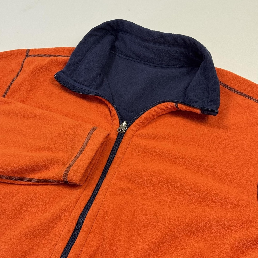 LL Bean Fleece Jacket Womens Large‎ Orange Navy Reversible Full Zip Outdoor